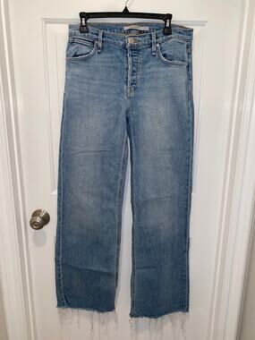 HUDSON Rosie Cee High Rise Wide Leg Raw Hem Jeans Light Wash Size 28